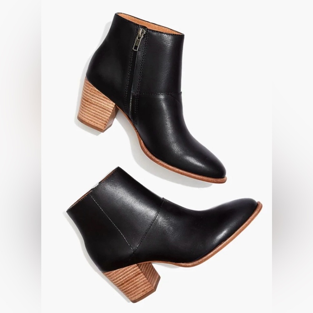 Madewell Women’s The Rosie Black Leather Ankle Boots with Tan Heel Sz 6.5